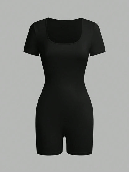 American short-sleeved outdoor and sports clothing, yoga integrated sports suit, women's fitness stretchy tight-fit