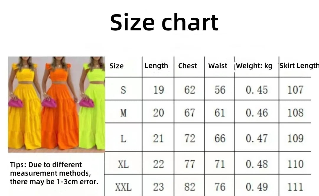 Solid Color Large Swing Skirt + Short Sleeved Square Neck Top (2pcs)