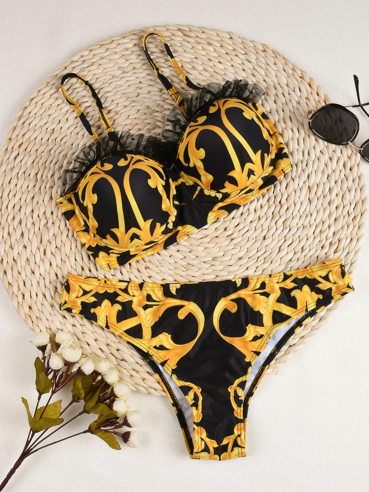 Printed Push Up High Waist Bikini Set