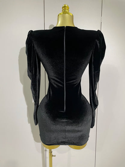 Luxury Sparkly Crystal White Velvet Mini Dresses