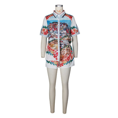 Elegant Printed Shirt Tops + Shorts Outfits