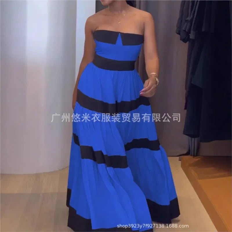 New Elegant Sleeveless Stripes Maxi Dresses