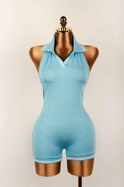 Stripe Halter Lapel Sleeveless Backless Bodycon Jumpsuits