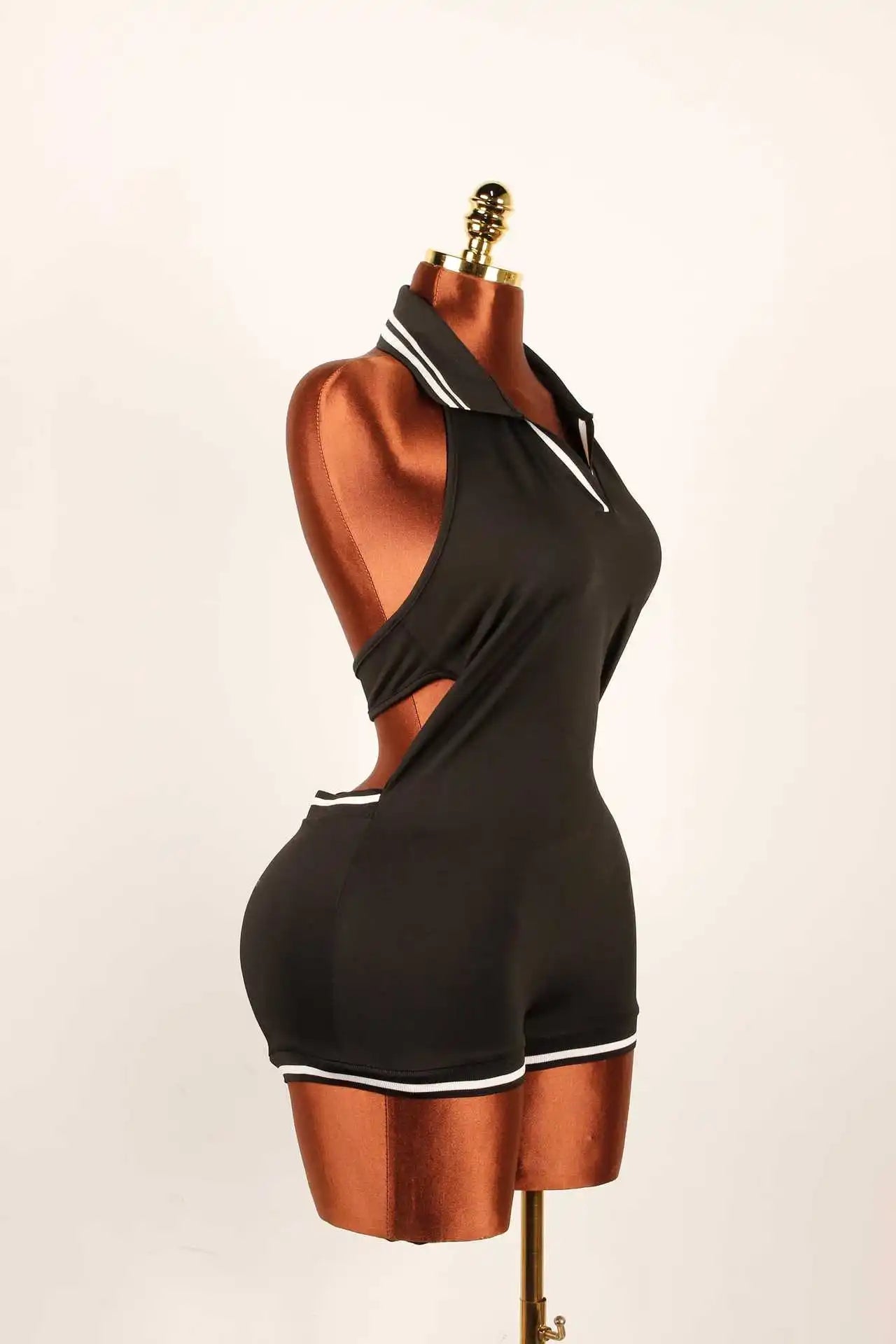 Stripe Halter Lapel Sleeveless Backless Bodycon Jumpsuits