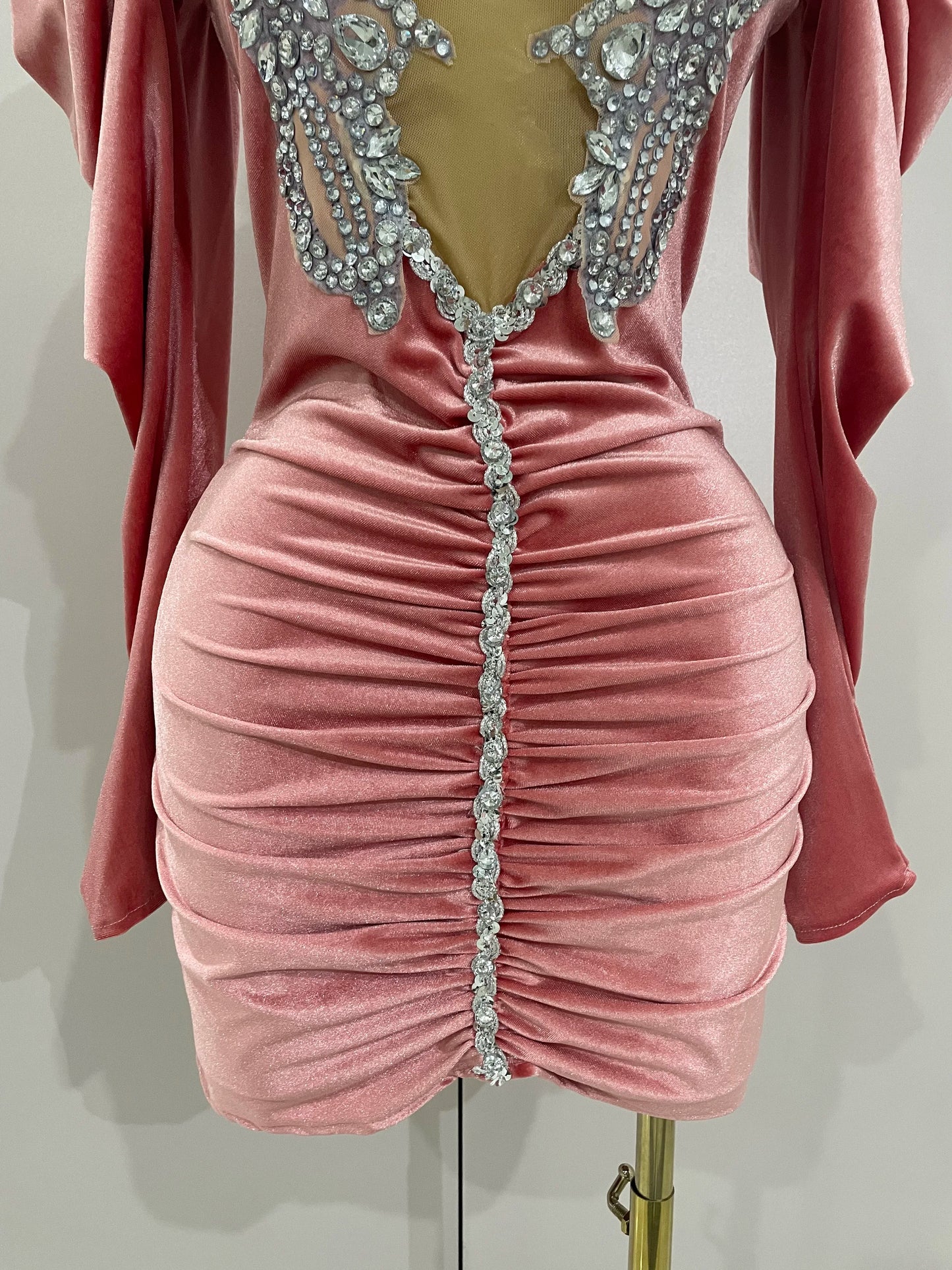 Luxury Sparkly Crystal White Velvet Mini Dresses