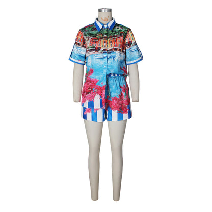 Elegant Printed Shirt Tops + Shorts Outfits