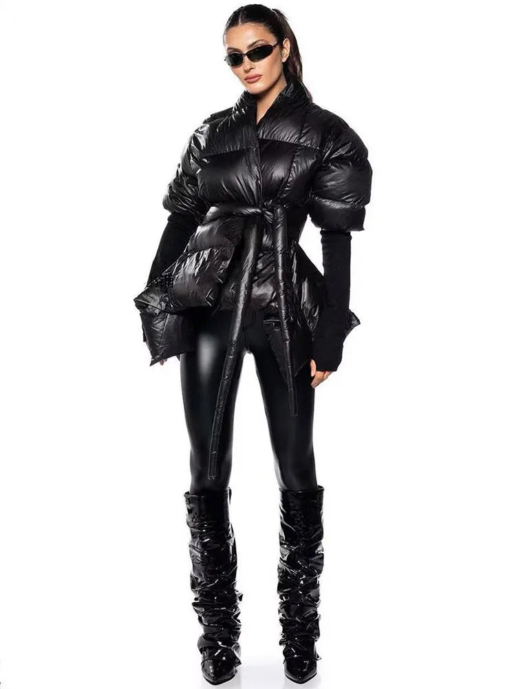 Celebrity High Quality Belt Thickened Bubble Coat