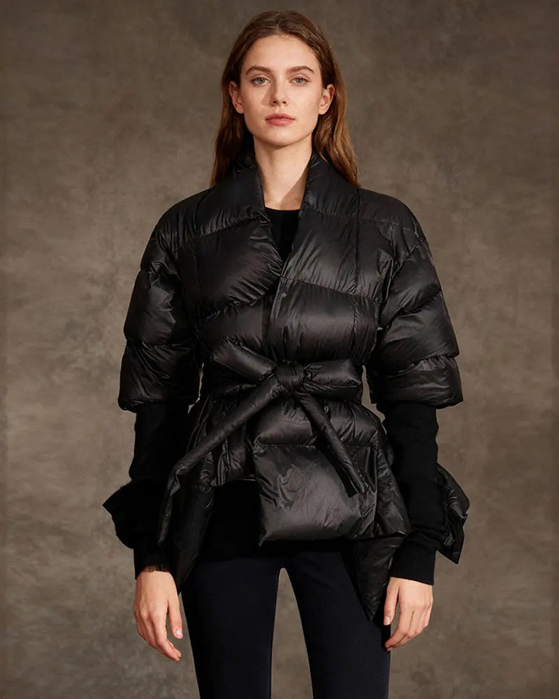 Celebrity High Quality Belt Thickened Bubble Coat