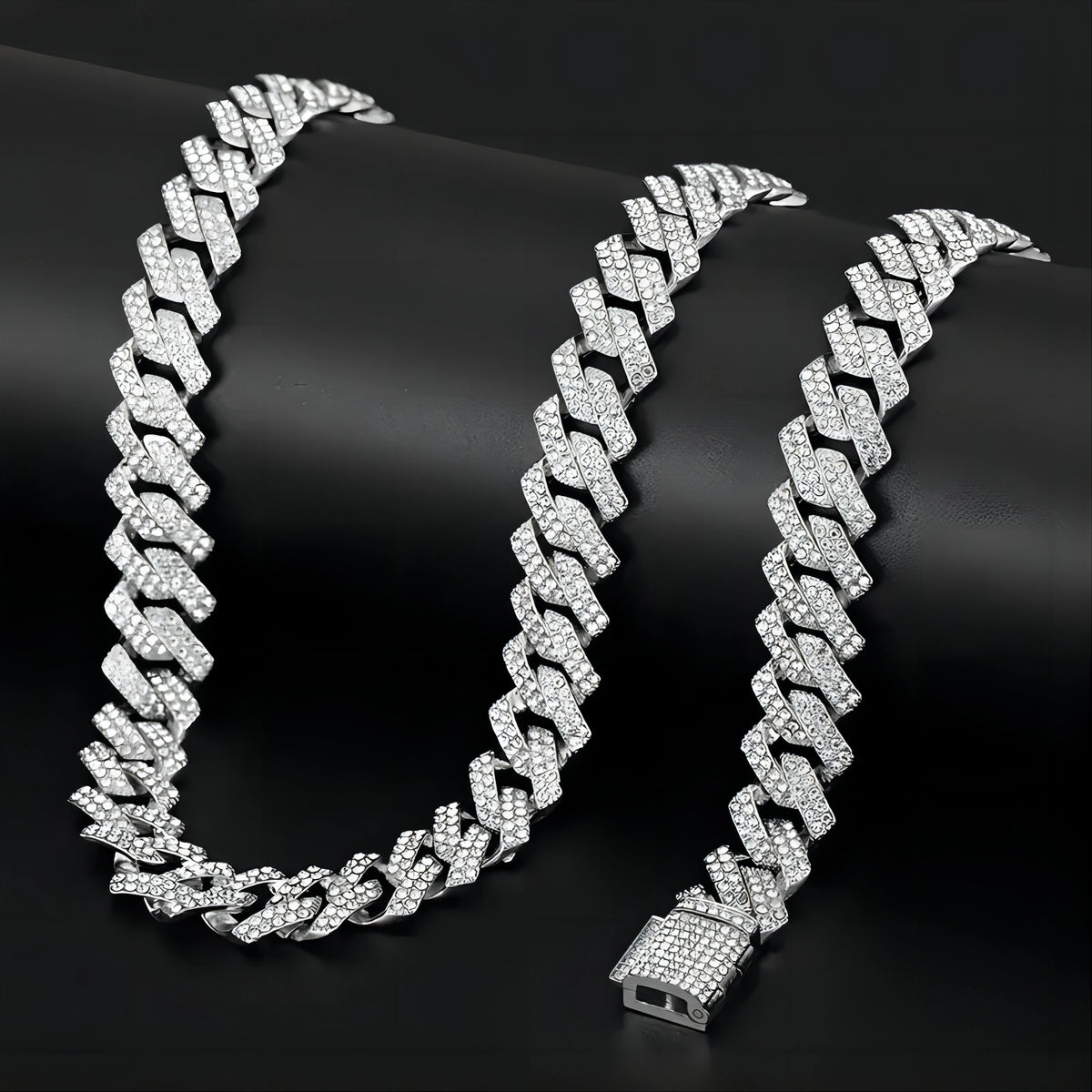Punk Cuban Chain Stylish Sliver Cuban Chain+Bracelet 2-in-1 Set Personality Trend Street Style Jewelry Gift