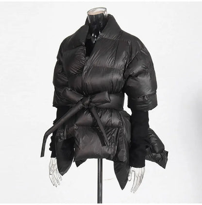 Celebrity High Quality Belt Thickened Bubble Coat