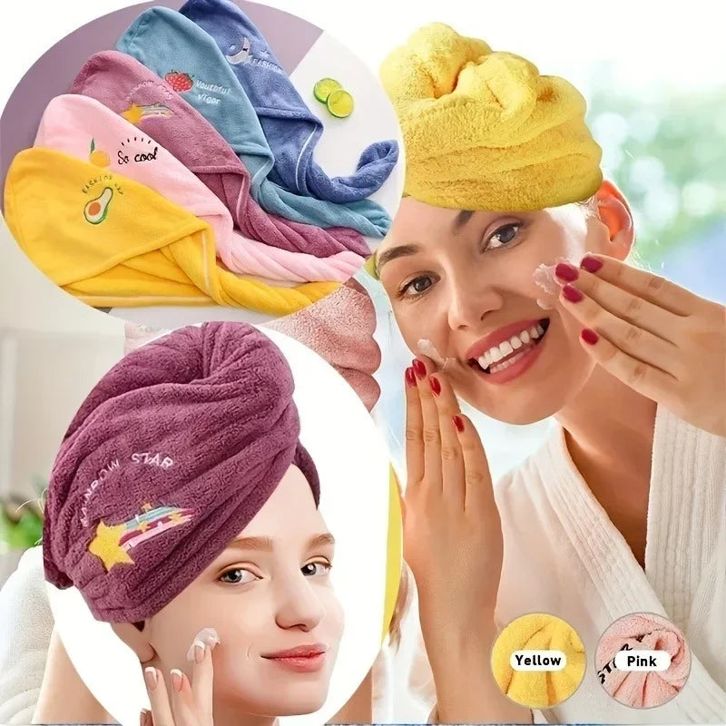 Quick Dry Shower Cap Turban for Women Girls Bathroom Super Absorbent Soft Towel Hair Dry Wrap Bonnets Cute Hair Drying Towel