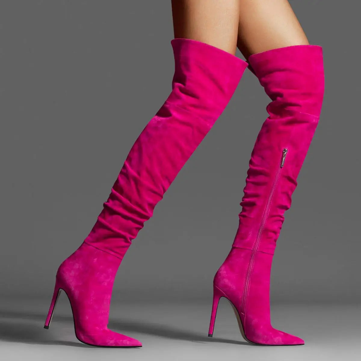 Tanya Suede Thigh High Boots Pointed Toe P