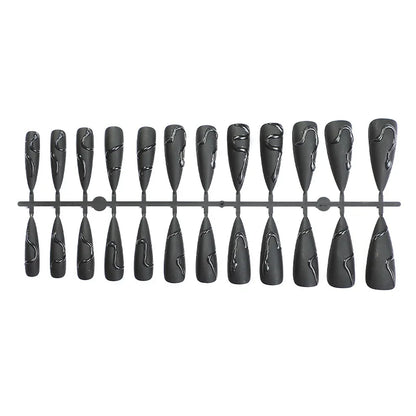 24pcs Halloween Dark Scrub Fake Nails Press on Nails Wearable y2k Nails Super Long Pointy Nails 3D Black Snake False Nails Tip
