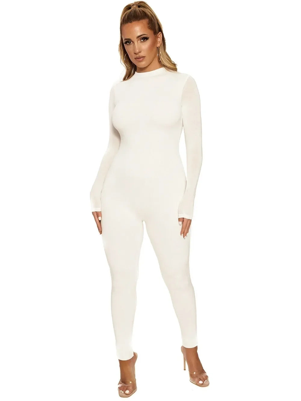 Long sleeve skiing jumpsuit women elastic hight outfit fashion fitness sportswear slim rompers streetwear