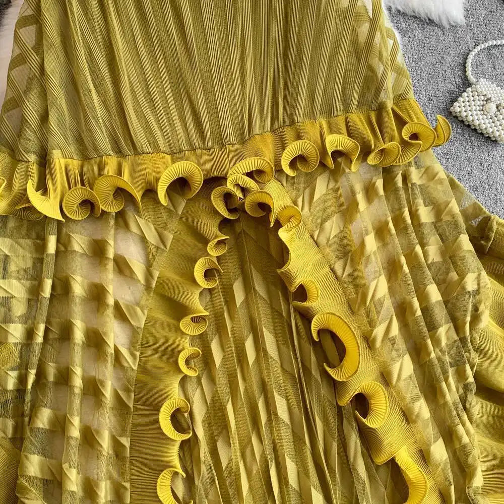 American Style V-neck Irregular Hem Design Dresses 22D1845