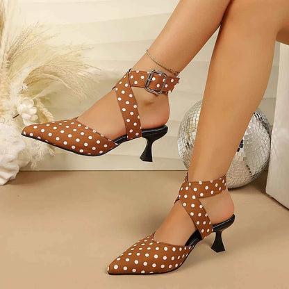 New Polka Dot Slip-On Buckle Strap Elegant Footwear for Women