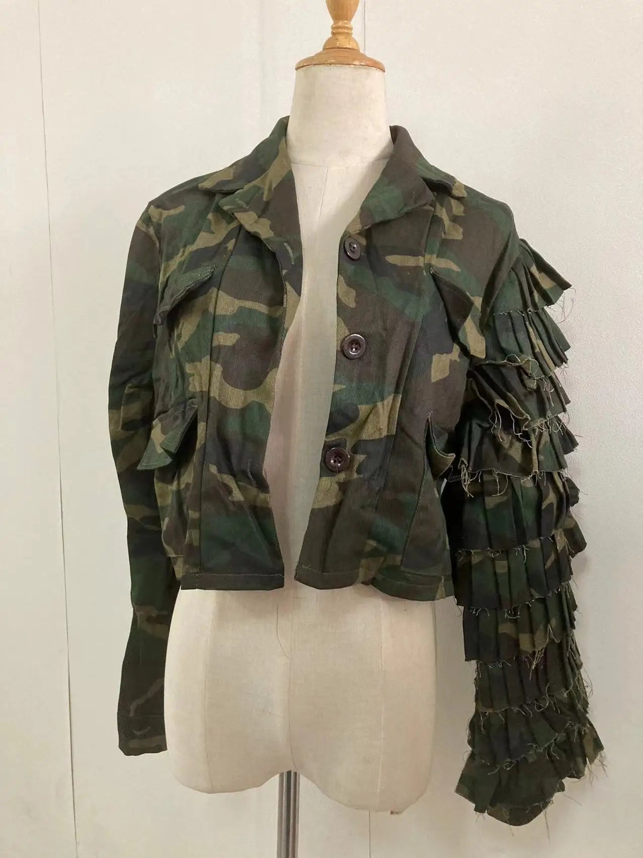 Daisha Camouflage Ruffles Flare Sleeve Button Up Military Jackets