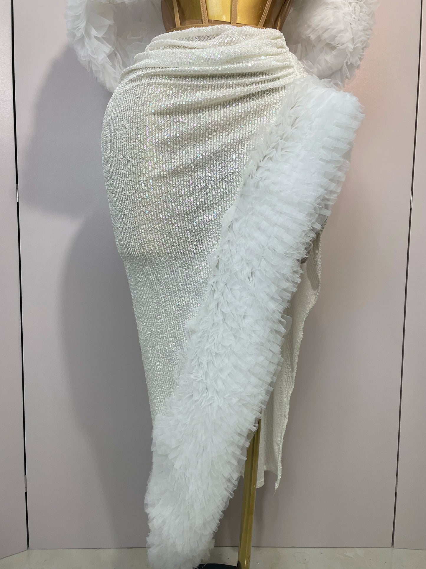 Shiny Sequins Top + Short Skirt Celebrate Evening Prom Birthday Party Dress Nightclub Stage Outfit