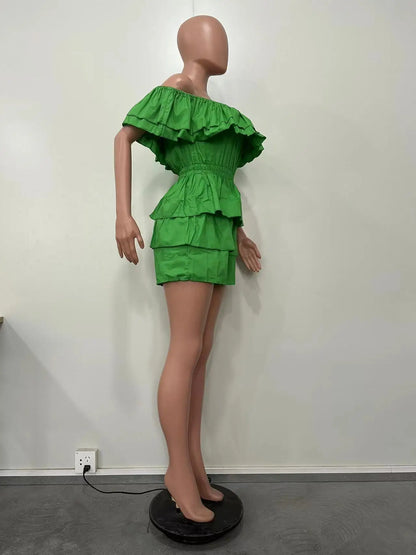 Ruffles Slash Neck Elegant Romper
