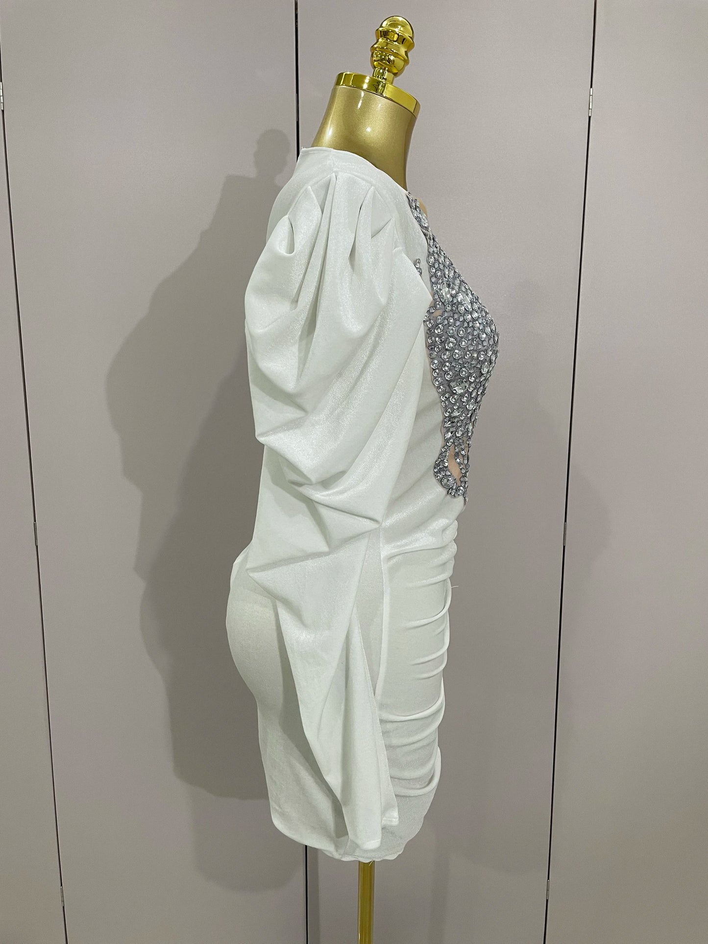 Luxury Sparkly Crystal White Velvet Mini Dresses