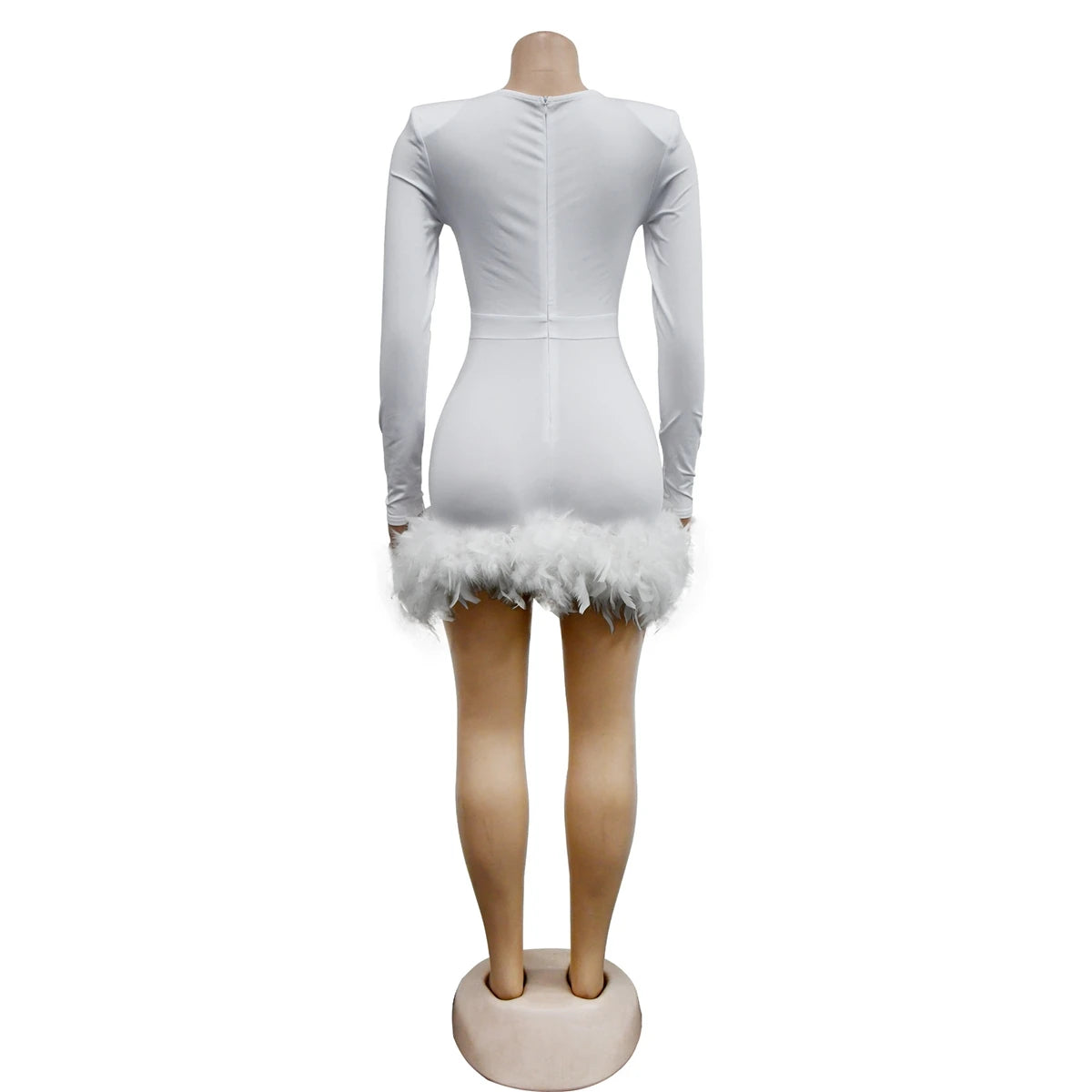 Zyla Long Sleeve Bandage Mini Dress (Feather)