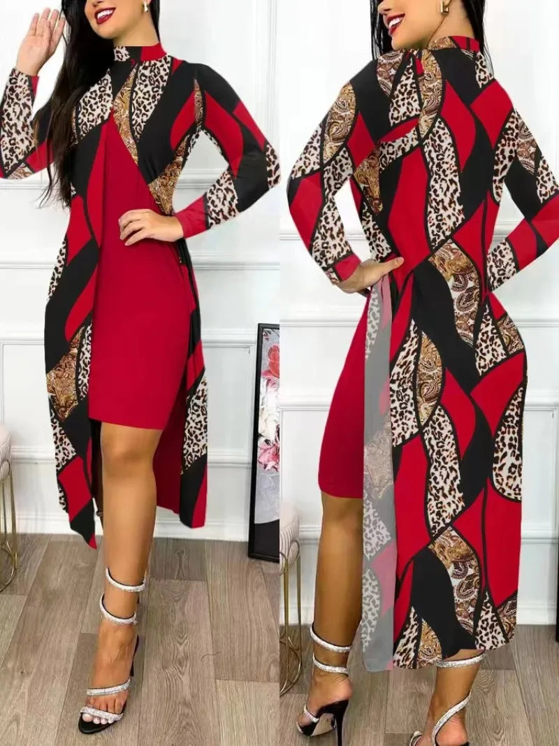 Two Piece Set Print Dresses Sets (Office Lady)