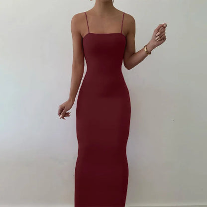 Backless Solid Spaghetti Strap Bodycon Casual Dresses