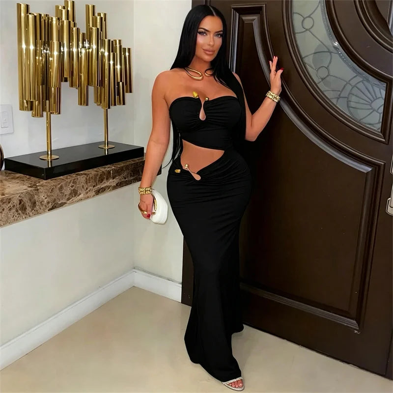 Strapless Cut Out Sheath Slim Club Wear Night Out Bodycon Maxi Dresses (Vestidos Elegantes)