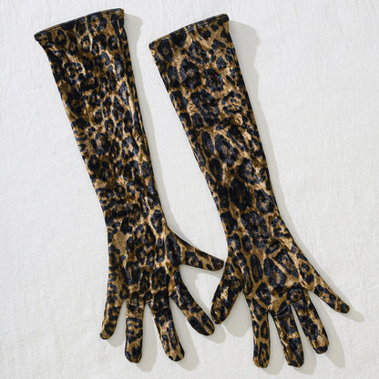 Leopard Print Bodysuit + Gloves + Leggings Backless Deep V Suspenders Sleeveless Bodysuits Thin 3X4C