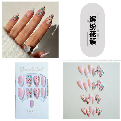 Classical Flower Oil Painting Wearing Armor Gilding Rose Nail Stickers Retro European American Style Artistic Finished Product Fake Nail Tip