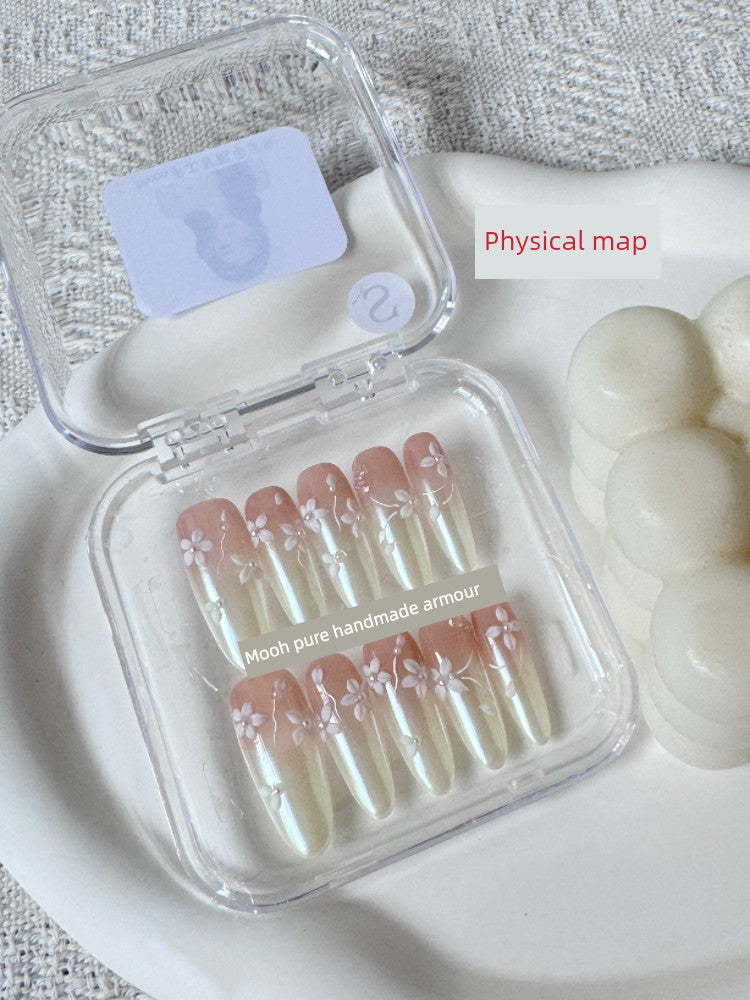 Moonlight Carved Wedding White Fairy Handmade Nails