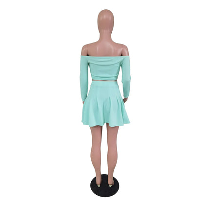 Pleated Mini Skirt Sets Women 2 Pieces  (Vacationing Outfits)