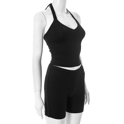Halter Backless Vest + Stretchy Short Matching Sets