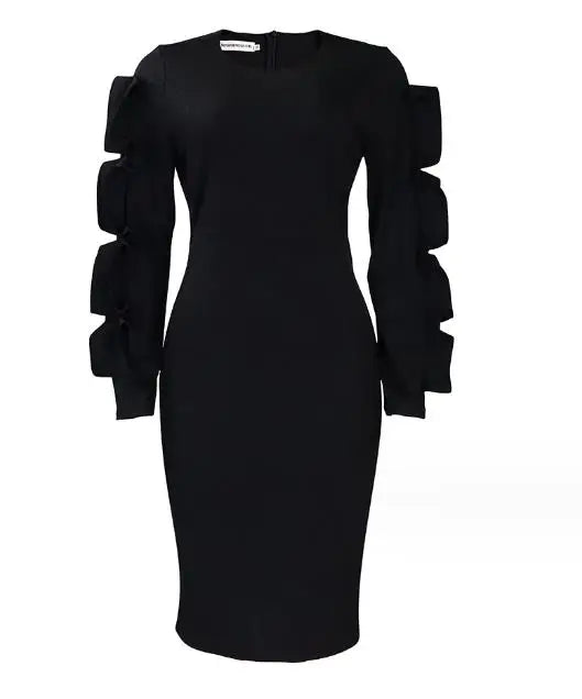 Catherine Elegant Office Lady Long Sleeve Round Neck Wrap Dresses