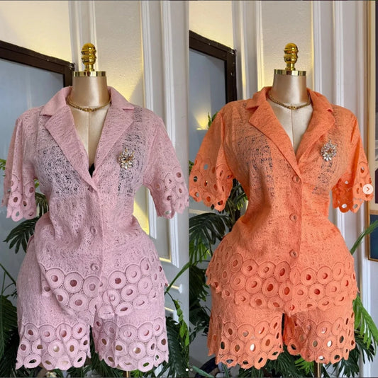 Embroidery Half Sleeve Shirt + Shorts Suit Sets