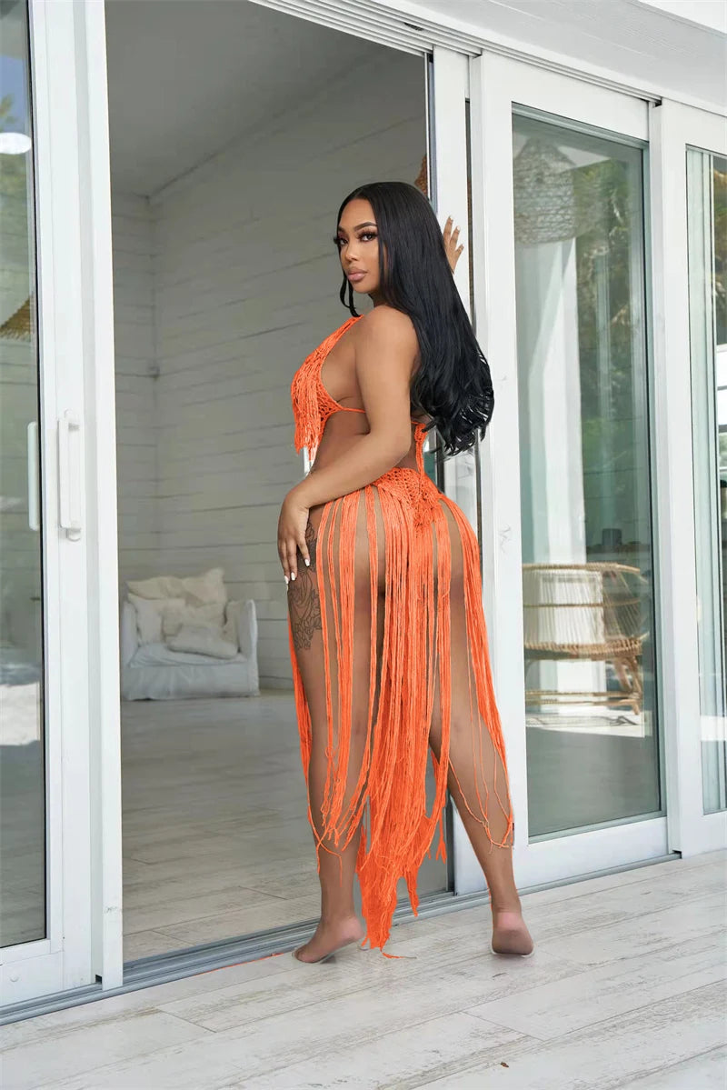 Knitted Tassel See Through Holiday Beach Bodysuits