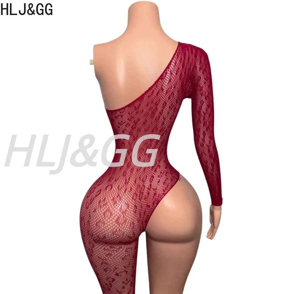 See Though Mesh Print Bodycon One Piece Jumpsuits