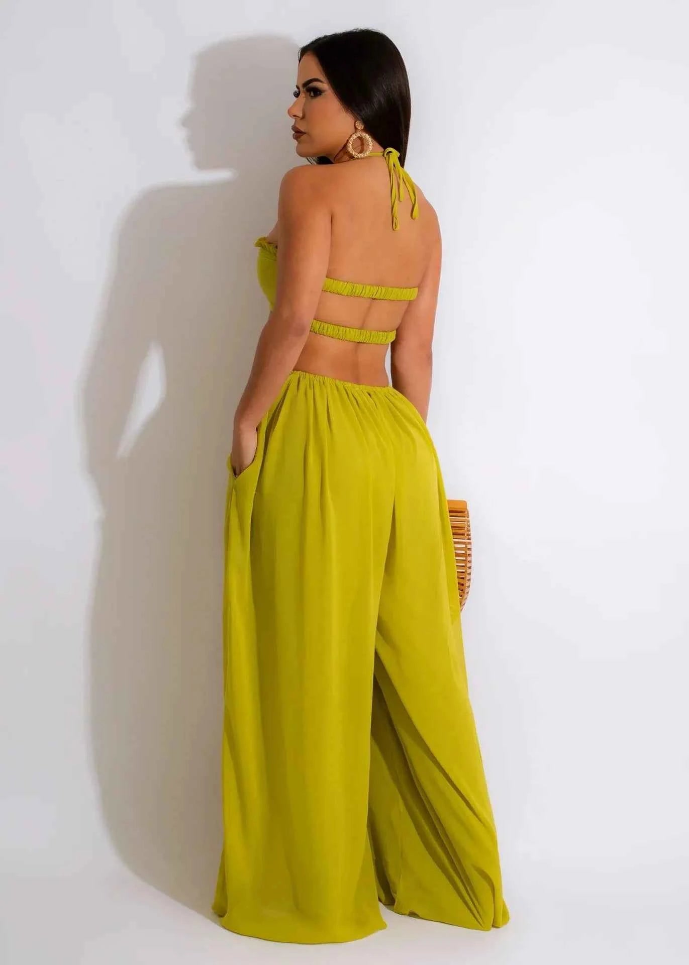 Long Loose Solid Color Seductive Flowing Jumpsuits