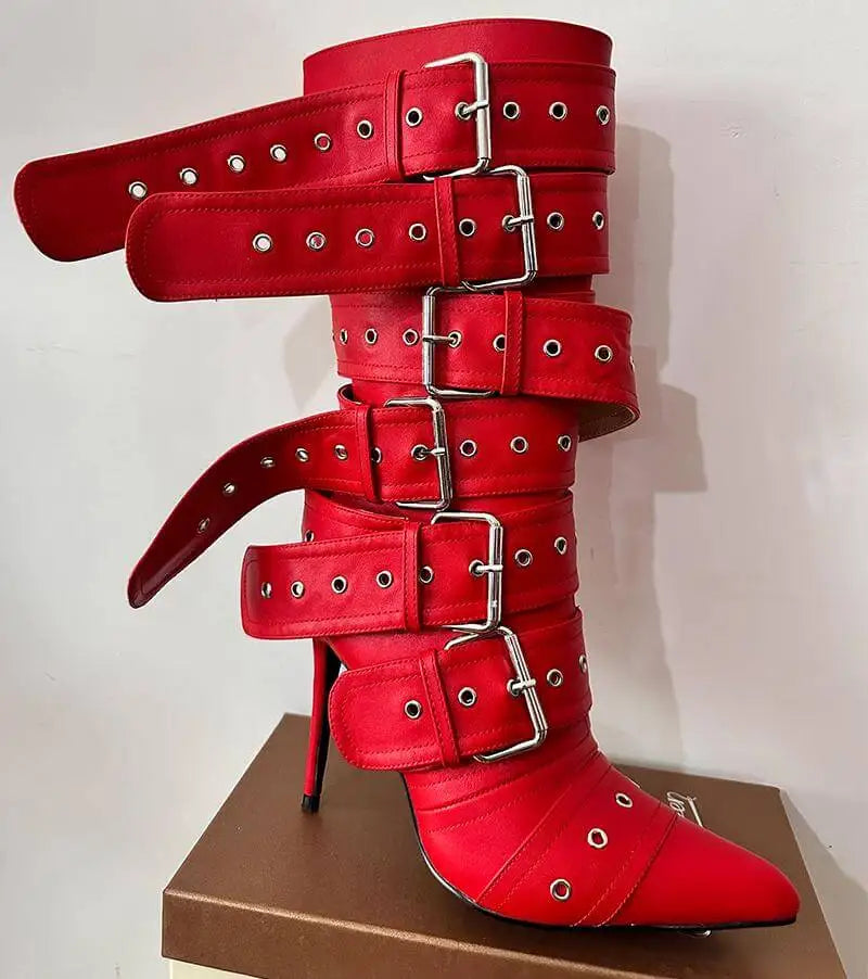 Mid-Calf Buckle Stiletto Boots