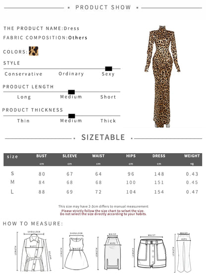 Leopard Print Ruched Patchwork Full Sleeve Midnight Stretch Dresses