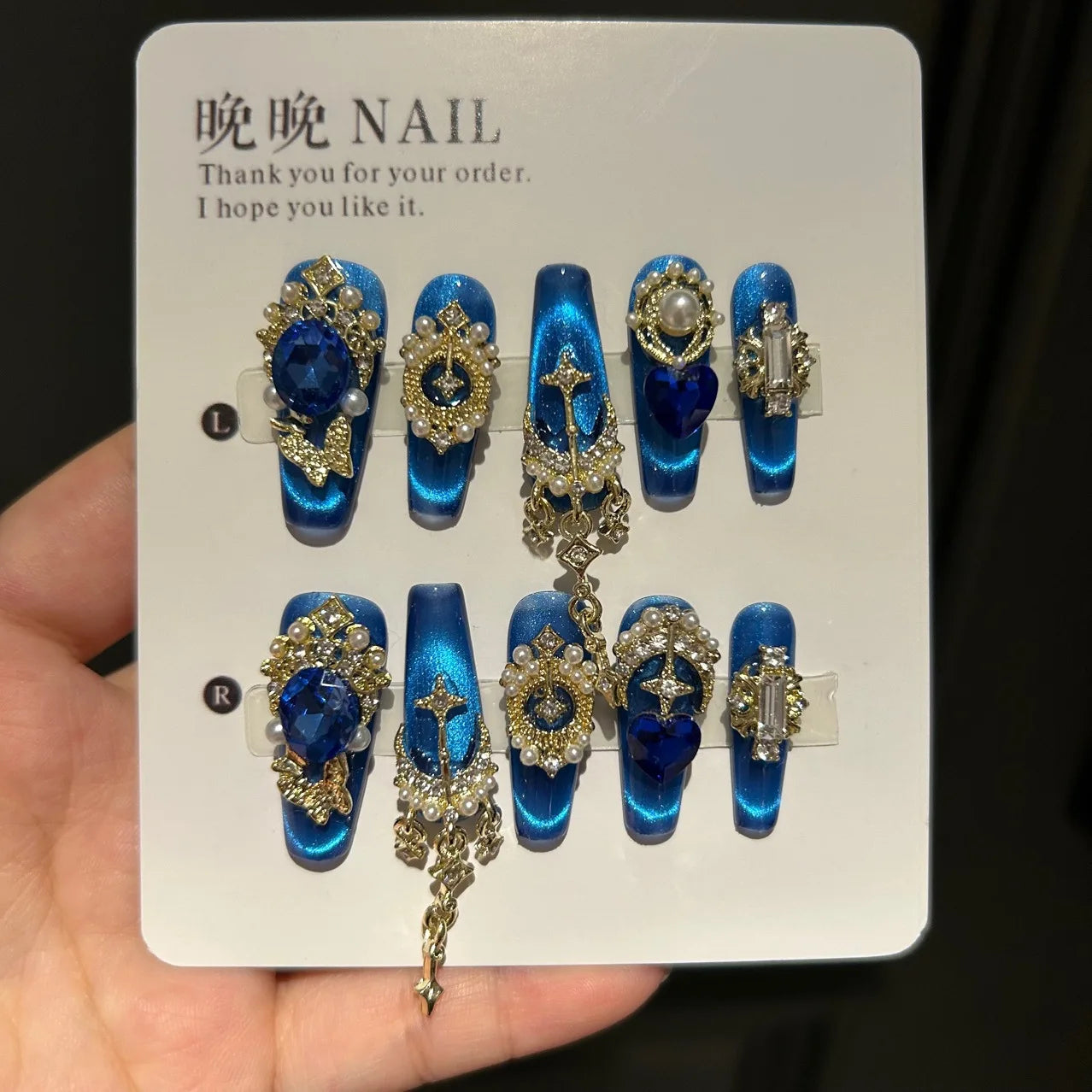 Press-on Nails Made of Eco-friendly ABS Plastic with Gemstones Pearls Metal Carved