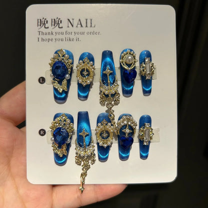 Press-on Nails Made of Eco-friendly ABS Plastic with Gemstones Pearls Metal Carved