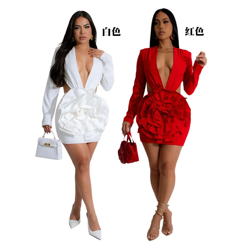 Evening Deep V-Neck High Waist Dresses