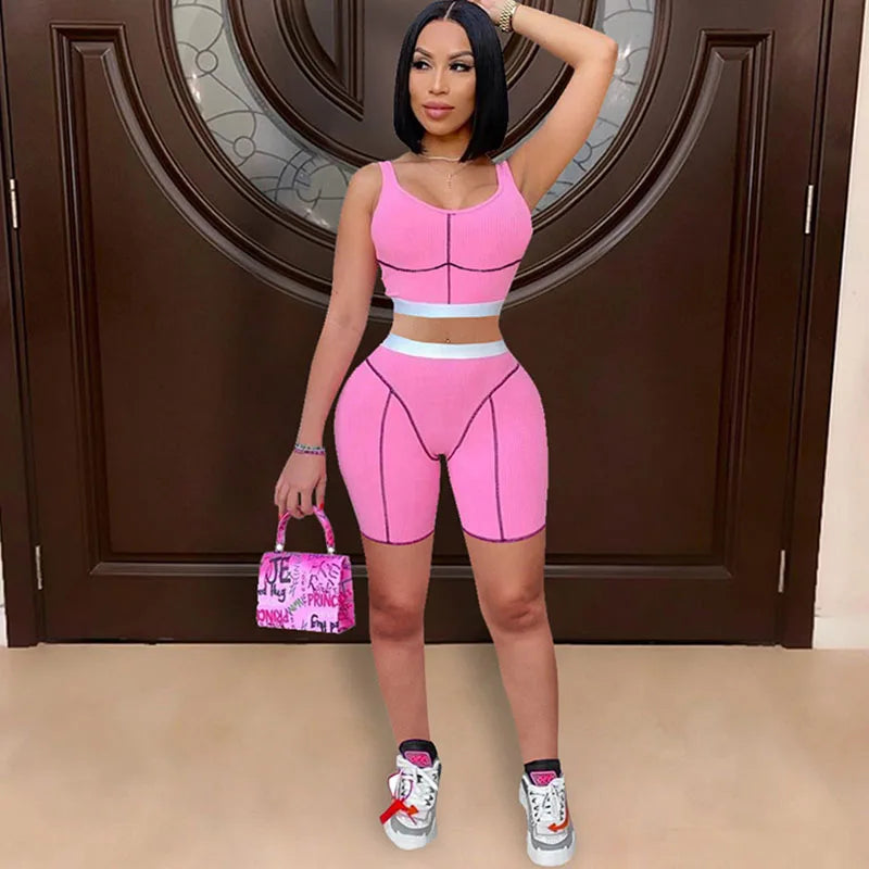 Ribbed Crop Top + Shorts Casual Matching Sets