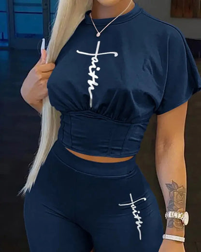 Casual O-Neck Short Sleeve T-shirt  + Shorts Set