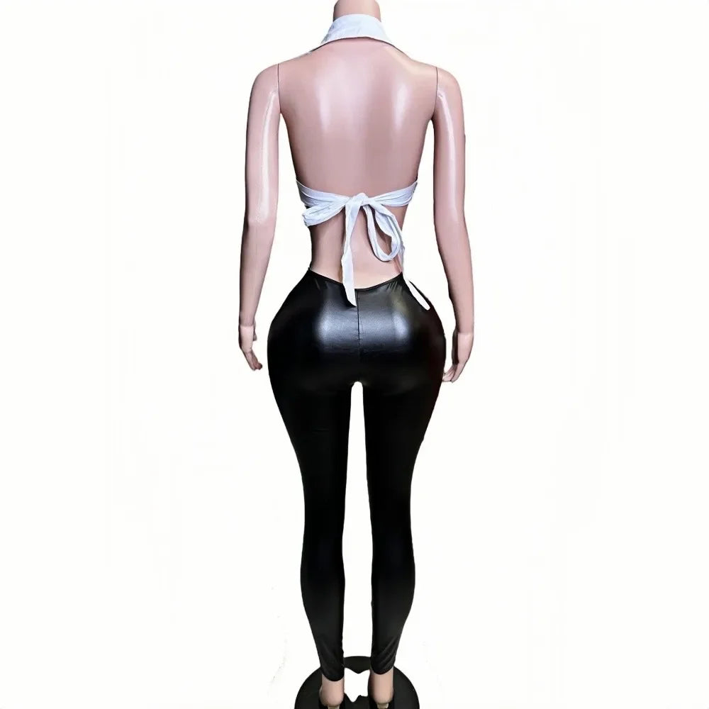 Black Halter Elasticity Slim Playsuits Fashion Bandage Overalls