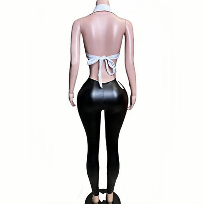 Black Halter Elasticity Slim Playsuits Fashion Bandage Overalls