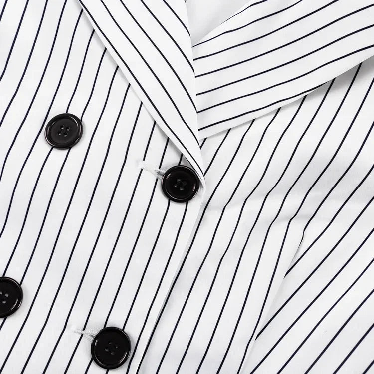 Striped Turn Down Collar Blazer + Split Skirt Sets