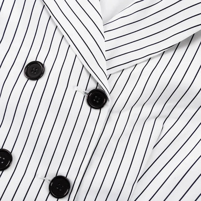 Striped Turn Down Collar Blazer + Split Skirt Sets
