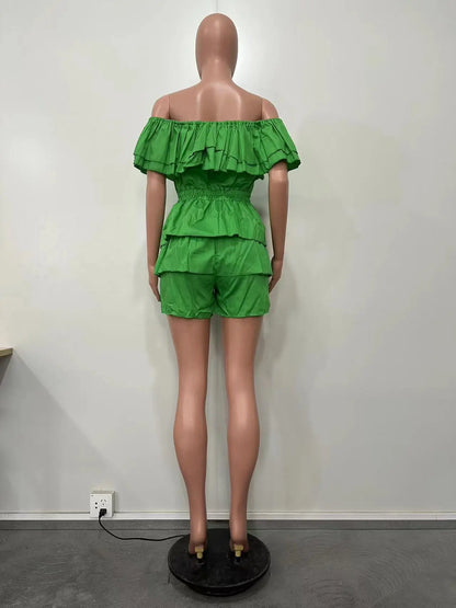 Ruffles Slash Neck Elegant Romper